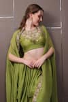 Shop_SAYISHA_Green Muslin Hand Embroidered Crystals Top Scoop Dhoti Pant Set _at_Aza_Fashions