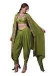 SAYISHA_Green Muslin Hand Embroidered Crystals Top Scoop Dhoti Pant Set _Online_at_Aza_Fashions