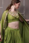 Shop_SAYISHA_Green Muslin Hand Embroidered Crystals Top Scoop Dhoti Pant Set _Online_at_Aza_Fashions