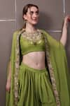 SAYISHA_Green Muslin Hand Embroidered Crystals Top Scoop Dhoti Pant Set _at_Aza_Fashions