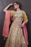 Buy_SAYISHA_Multi Color Organza Hand Embroidered Mirror Work Scoop Lehenga Set 