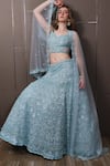 Buy_SAYISHA_Blue Organza Hand Embroidered Sequins Sweetheart Lehenga Set _at_Aza_Fashions