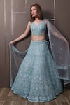 Shop_SAYISHA_Blue Organza Hand Embroidered Sequins Sweetheart Lehenga Set _at_Aza_Fashions