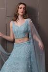 SAYISHA_Blue Organza Hand Embroidered Sequins Sweetheart Lehenga Set _Online_at_Aza_Fashions