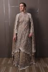 Buy_SAYISHA_Brown Organza Hand Embroidered Sequins Mandarin Kurta Lehenga Set _Online_at_Aza_Fashions