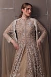 Shop_SAYISHA_Brown Organza Hand Embroidered Sequins Mandarin Kurta Lehenga Set _Online_at_Aza_Fashions