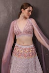 Buy_SAYISHA_Peach Net Hand Embroidered Sequins V-neck Lehenga Blouse Set _Online_at_Aza_Fashions