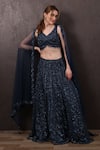 Buy_SAYISHA_Blue Chiffon Hand Embroidered Sequins V-neck Beads Lehenga Blouse Set _at_Aza_Fashions