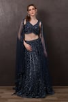 SAYISHA_Blue Chiffon Hand Embroidered Sequins V-neck Beads Lehenga Blouse Set _Online_at_Aza_Fashions