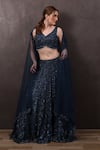 Shop_SAYISHA_Blue Chiffon Hand Embroidered Sequins V-neck Beads Lehenga Blouse Set _Online_at_Aza_Fashions