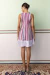 Shop_SHIMONA_Pink Cotton Satin Round Striped Short Dress _at_Aza_Fashions