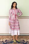 Buy_SHIMONA_Pink Cotton Satin Collared Striped Embroidered Border Midi Dress _at_Aza_Fashions