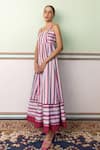 SHIMONA_Pink Cotton Satin Square Stripe Pattern Maxi Dress _Online_at_Aza_Fashions