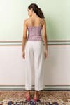 Shop_SHIMONA_Pink Cotton Linen Printed Stripe Square Neck Land Bow Top _at_Aza_Fashions