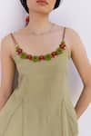 Buy_SHIMONA_Green Cotton Linen Embroidery Thread Marigold Neckline Peplum Top And Pant Set _Online_at_Aza_Fashions