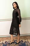 Shop_SHIMONA_Black Silk Organza Embroidery Thread Mandarincollar Garden Of Flower Dress _at_Aza_Fashions