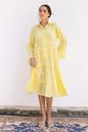 Buy_SHIMONA_Yellow Organic Cotton Plain Collar Sunshine Tiered Dress _at_Aza_Fashions