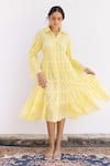 SHIMONA_Yellow Organic Cotton Plain Collar Sunshine Tiered Dress _Online_at_Aza_Fashions