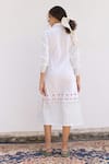 Shop_SHIMONA_White Cotton Satin Embroidery Thread Collar Poppy Flower Shirt Dress _at_Aza_Fashions