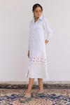 SHIMONA_White Cotton Satin Embroidery Thread Collar Poppy Flower Shirt Dress _Online_at_Aza_Fashions