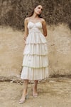 Buy_SHIMONA_Off White Organic Tencel Embroidery Ditsy Bloom Scallop Tiered Dress With Inner _at_Aza_Fashions