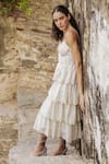 SHIMONA_Off White Organic Tencel Embroidery Ditsy Bloom Scallop Tiered Dress With Inner _Online_at_Aza_Fashions