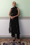 Buy_SHIMONA_Black Cotton Silk Chanderi Applique Sequin Musk Collar Sheer Kurta With Pant _at_Aza_Fashions