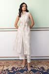 Buy_SHIMONA_Off White Cotton Silk Chanderi Applique Sequin Musk Bloom Sheer Kurta With Pant _at_Aza_Fashions