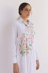 Buy_SHIMONA_White Cotton Satin Hand Paint Floral Collar Neck Bunch Shirt Dress _Online_at_Aza_Fashions