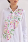 SHIMONA_White Cotton Satin Hand Paint Floral Collar Neck Bunch Shirt Dress _at_Aza_Fashions