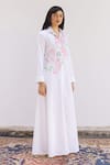 SHIMONA_White Cotton Satin Hand Paint Primrose Collar Neck Shirt Dress _Online_at_Aza_Fashions