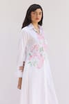 Buy_SHIMONA_White Cotton Satin Hand Paint Primrose Collar Neck Shirt Dress _Online_at_Aza_Fashions