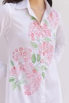 Shop_SHIMONA_White Cotton Satin Hand Paint Primrose Collar Neck Shirt Dress _Online_at_Aza_Fashions