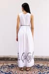 Shop_SHIMONA_White Cotton Satin Hand Paint Moonflower U Neck Maxi Dress _at_Aza_Fashions