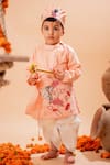 Buy Rage Attire-Sweta Saria Peach Cotton, Silk Beads Cow And Lotus Embroidered Kurta With Dhoti Set at Aza Fashions Buy_Rage Attire-Sweta Saria_Peach Cotton, Silk Beads Cow And Lotus Embroidered Kurta With Dhoti Set _at_Aza_Fashions