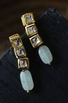 Shop_Do Taara_Gold Plated Stones, Diamonds Kundan Embellished Danglers _at_Aza_Fashions