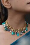 Buy_Do Taara_Blue Gleaming Kundan And Stone Embellished Necklace _at_Aza_Fashions