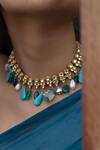 Do Taara_Blue Gleaming Kundan And Stone Embellished Necklace _Online_at_Aza_Fashions