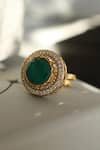 Shop_Do Taara_Green Polki Double Stone Ring _at_Aza_Fashions