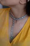 Buy_Do Taara_Silver Plated Faux Diamond And Natural Stone Embellished Necklace _at_Aza_Fashions