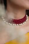 Do Taara_Red Natural Stone Embellished Choker Necklace _Online_at_Aza_Fashions