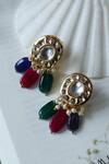 Shop_Do Taara_Gold Plated Bows, Stones Kundan And Drop Embellished Earrings _at_Aza_Fashions