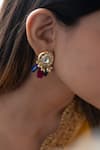 Do Taara_Gold Plated Bows, Stones Kundan And Drop Embellished Earrings _Online_at_Aza_Fashions