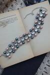Shop_Do Taara_Silver Plated Pearls Polki Embellished Choker Necklace _at_Aza_Fashions