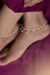 Do Taara_Red Shell Pearls Kundan Embellished Anklets - Set Of 2 _at_Aza_Fashions