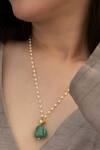 Buy_Do Taara_Green Shell Pearls Embellished Long Pendant Necklace _Online_at_Aza_Fashions