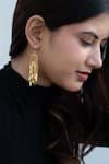 Buy_Do Taara_Gold Plated Geometric Carved Danglers _at_Aza_Fashions