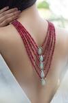 Do Taara_Red Shell Pearl Embellished Layered Necklace _Online_at_Aza_Fashions