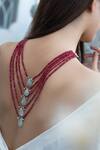 Shop_Do Taara_Red Shell Pearl Embellished Layered Necklace _Online_at_Aza_Fashions