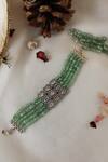 Shop_Do Taara_Green Crystals, Diamonds Faux Studded Bracelet _at_Aza_Fashions